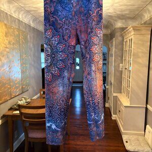NWOT Cover Charge Blue Paisley Rhinestone Leggings. Size M